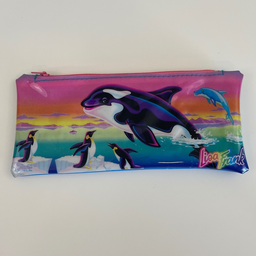 Lisa Frank Pencil Pouch Case Max Splash Whale Dolphin Penguin 90s VTG Retro RARE